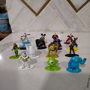 Disney Pixar metal Toy Figurines Set Of 12 Characters mosters inc batman mickey